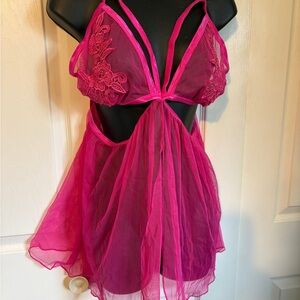 Dreamgirl Fuchsia Sheer Lace Babydoll Chemise